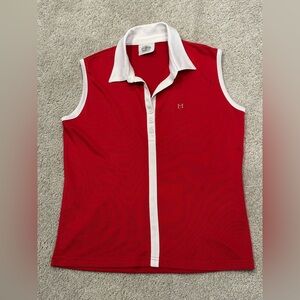 Masters Golf Fashion Red/White Sleeveless  Collared Top, Size 14